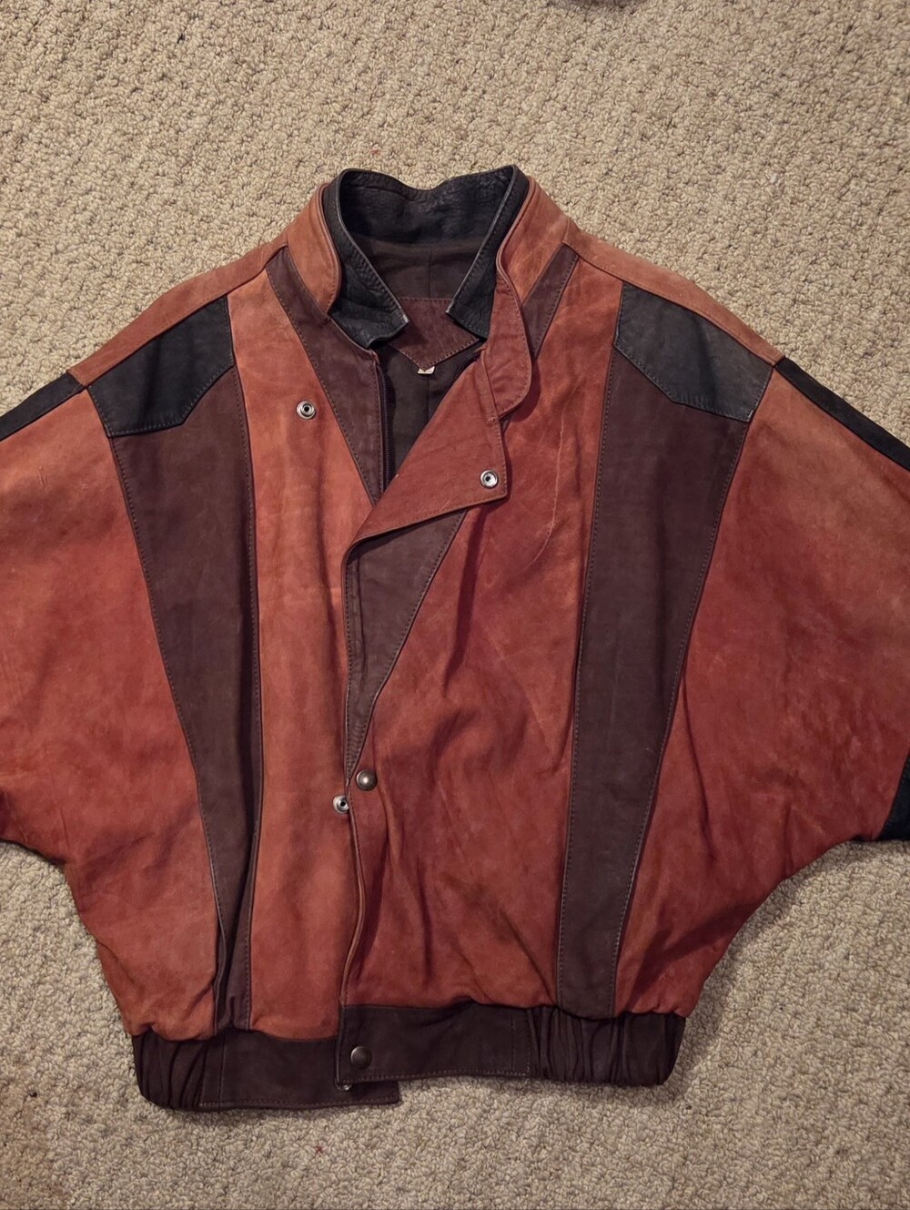 Unisex Vintage/Retro multicolor Suede Bomber Jacket with batwing sleeves